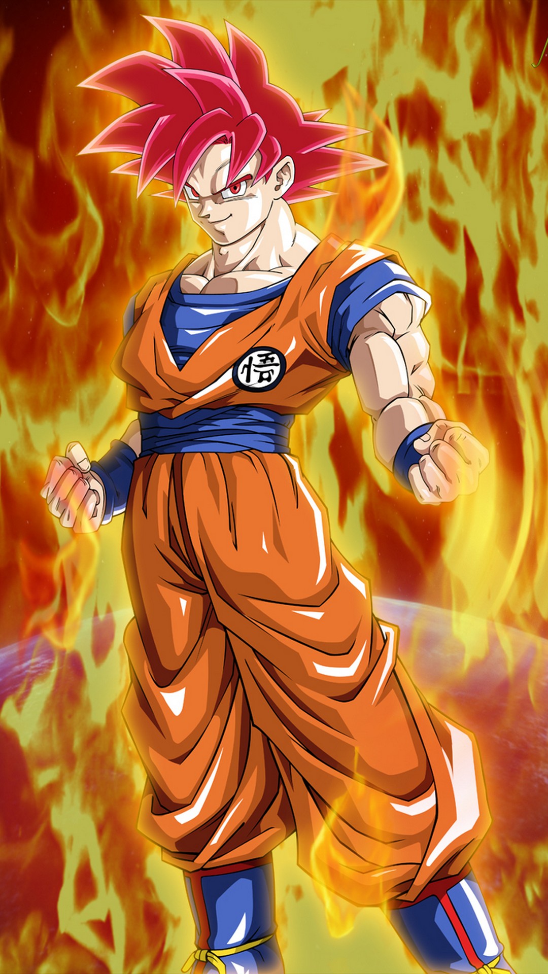 Wallpapers Goku Super Saiyan God with image resolution 1080x1920 pixel. You can make this wallpaper for your iPhone 5, 6, 7, 8, X backgrounds, Mobile Screensaver, or iPad Lock Screen