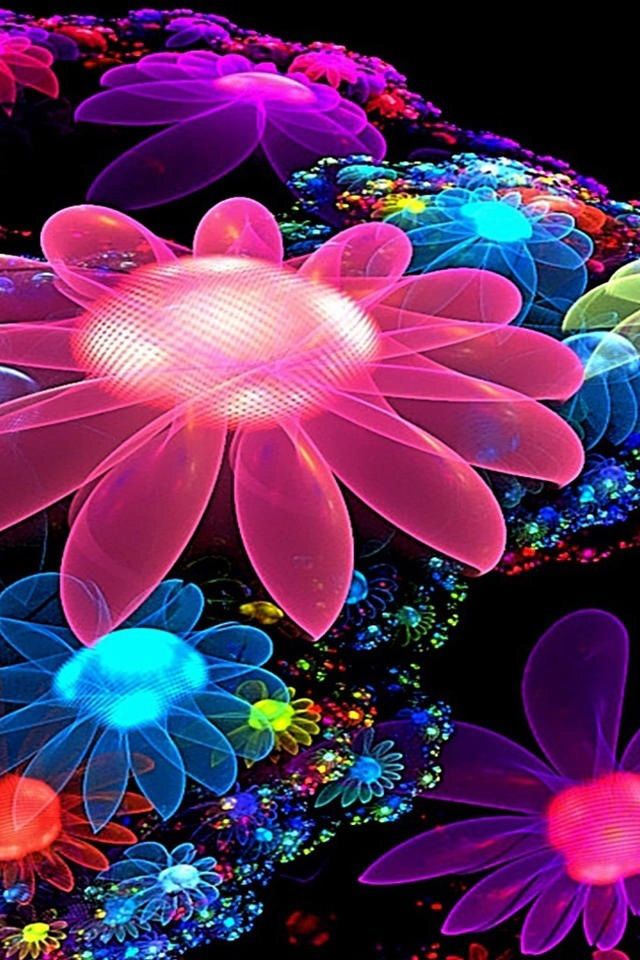 3D Neon Flowers Wallpaper iPHone