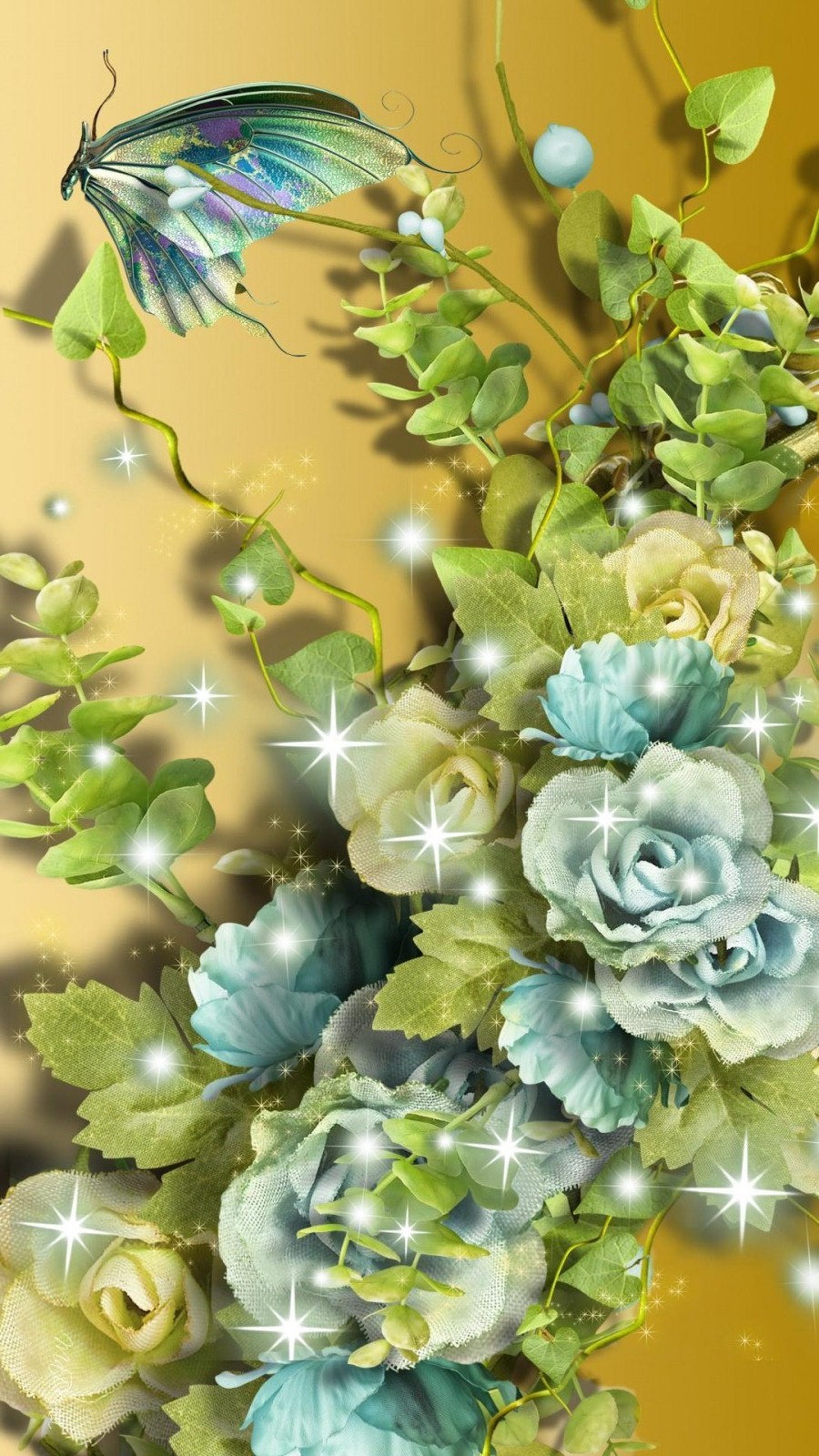 3D Aqua Flowers Wallpaper iPhone