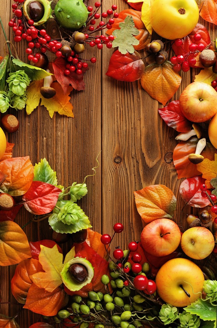 Autumn Wooden Fruits Wallpaper iPhone