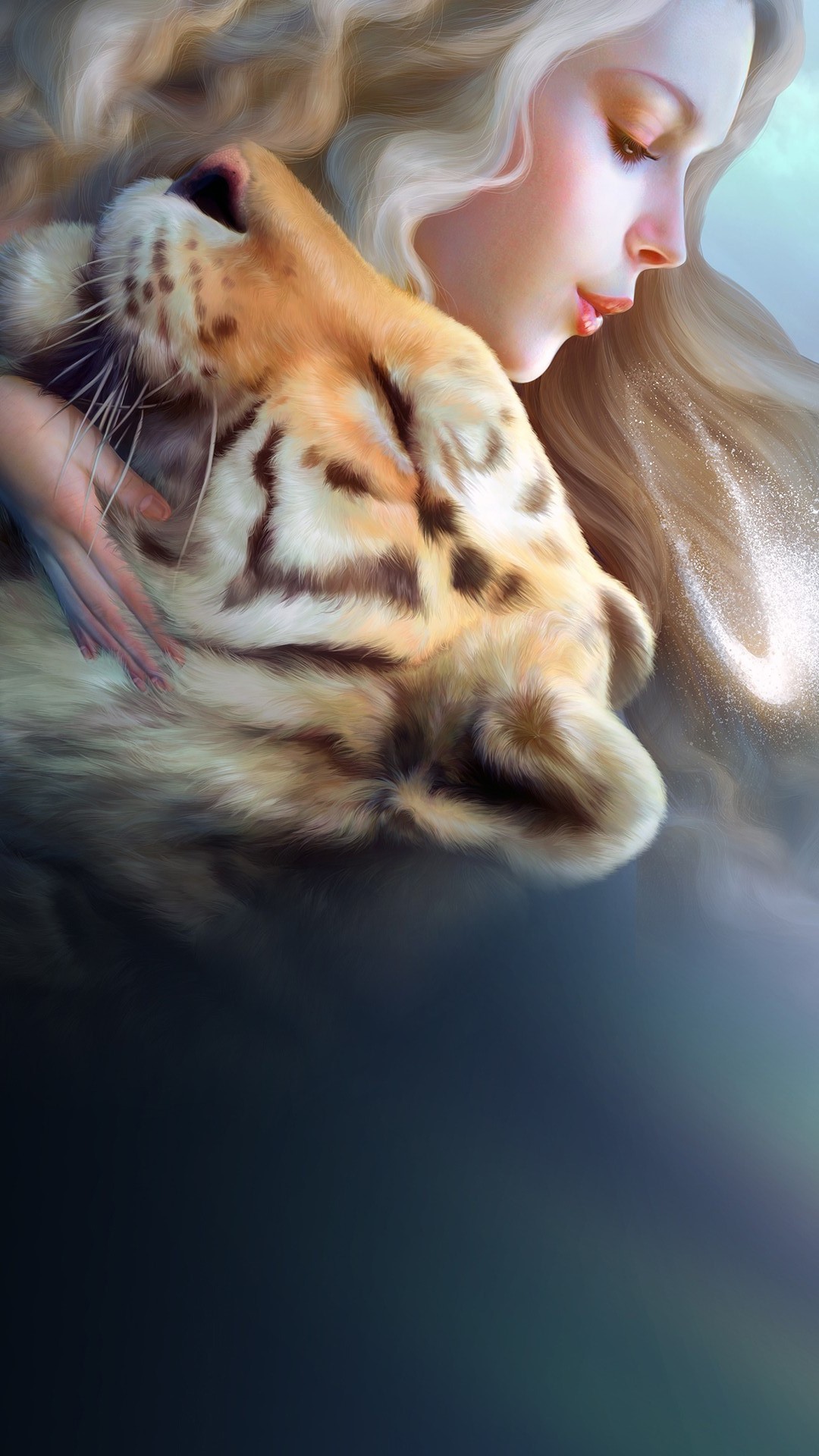 Digital Art Women and Tiger Wallpaper iPhone resolution 1080x1920