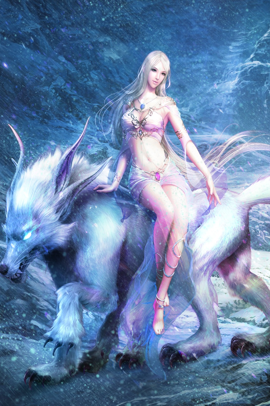 Fairy with Ice Wolf Wallpaper iPhone