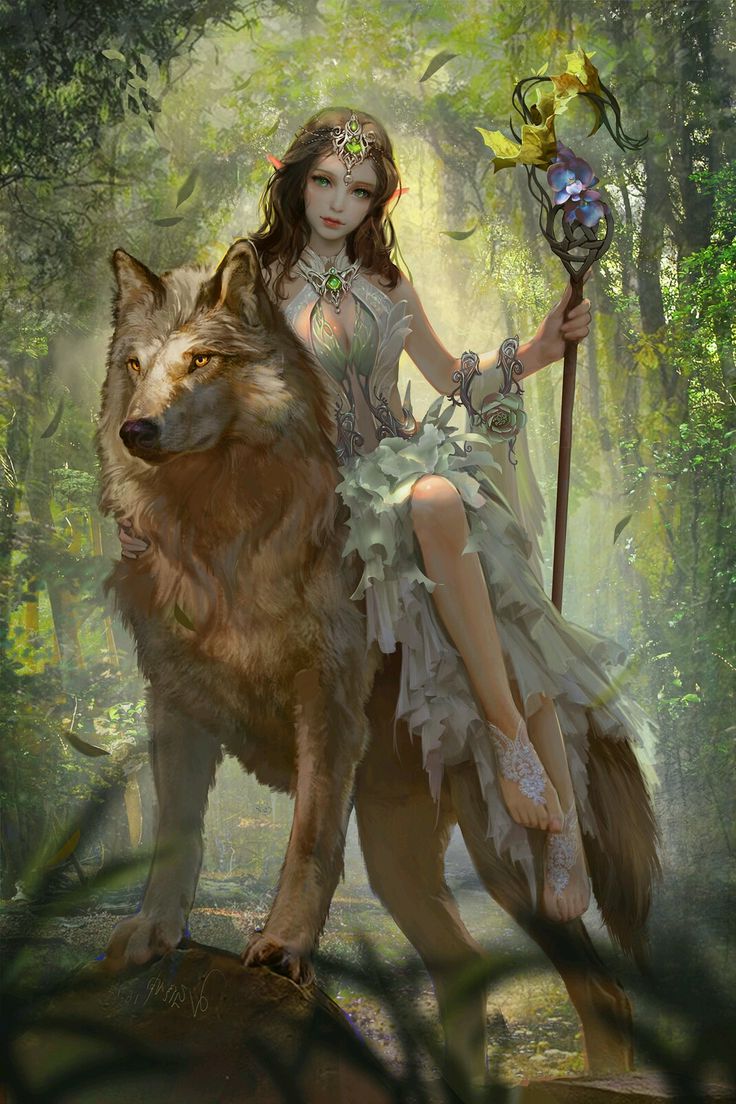 Fantasy Elf and Wolf Wallpaper iPhone